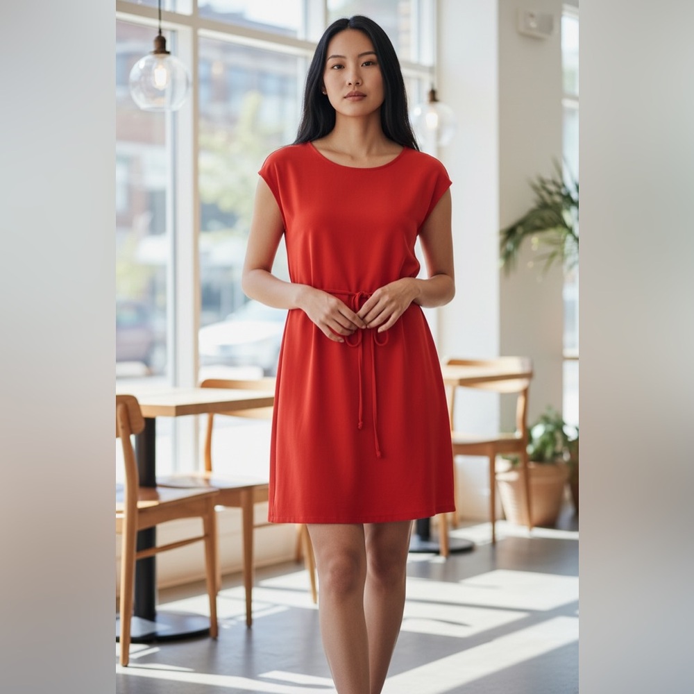 Ann Taylor Red Cap Sleeve Tie-Waist Sheath Dress Petite 2P